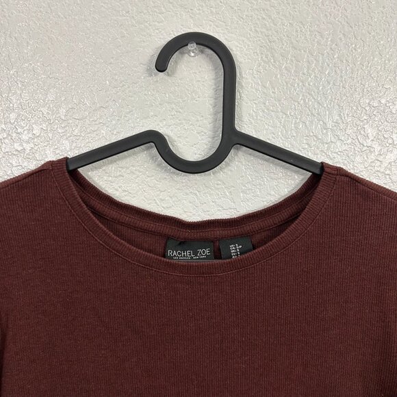 Rachel Zoe Ribbed Knit Half Sleeve T-Shirt Capsule Basic Closet Essential - Picture 2 of 6